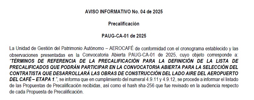 Aviso Informativo N°4